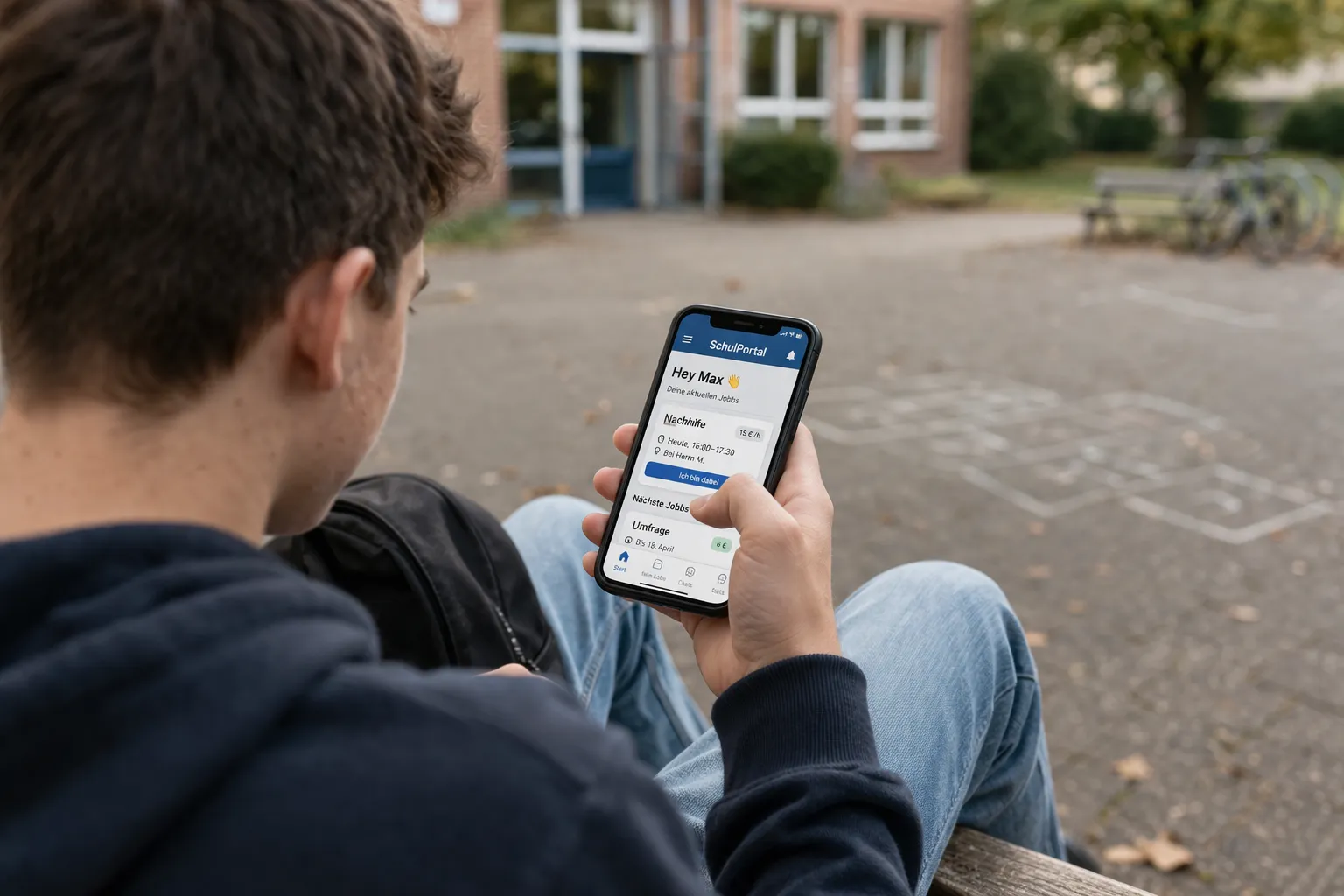 Schüler entdeckt die Jobbi-App im Schulalltag