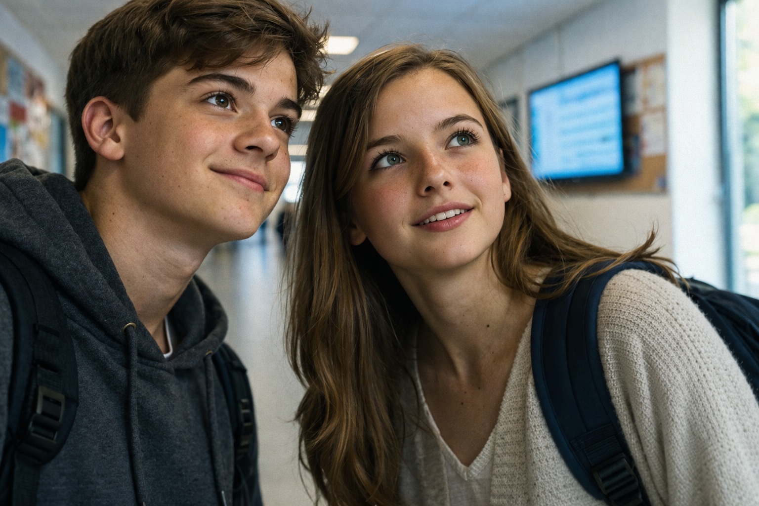 Zwei Schüler schauen interessiert auf ein Jobbi-Display