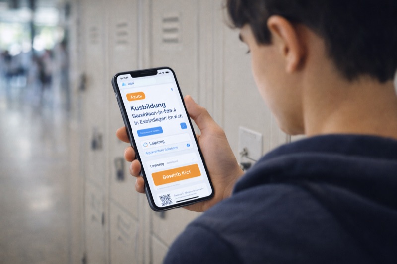 Schülerin nutzt die Jobbi App auf dem Smartphone für Ausbildungssuche